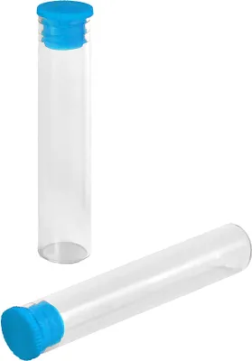 Produktbild von 100 Stück Flachbodengläser klar 50 x Ø10mm mit blauem Stopfen