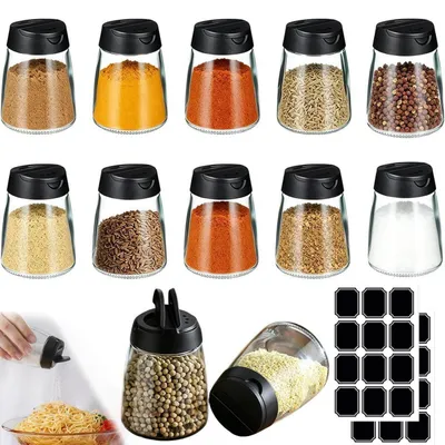 Immagine prodotto di Set di 12 barattoli per spezie, capacità 150 ml, con doppio coperchio e 24 etichette