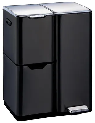 Abfalleimer mit Pedal, 60 l (13+17+30 l), Edelstahl, schwarz