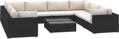 Obrázek produktu pro vidaXL 9dílná zahradní lounge souprava s polštáři Poly ratan černá