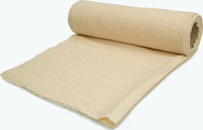 Produktbild von Baumwoll Musselin Stoff Double Gauze, Doppelgaze, Hellbeige mit goldenen Punkten 50 x 130 cm