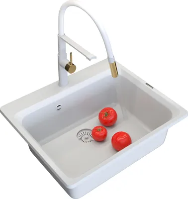 Immagine prodotto di Granitan | Lavello in granito ZANTE - Bianco - Profondo e resistente - Incluso rubinetto SORIA e accessori
