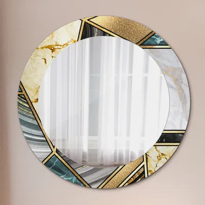 Produktbild von Modern Spiegel - Wandspiegel Design Wandmontage – Badspiegel mit Aufdruck - Rundspiegel - Marmor Achat und Gold - Runder: Ø60 cm
