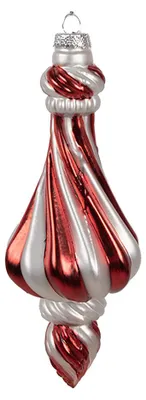 Imagen del producto de Adorno navideño de vidrio, marca Clayre & Eef, forma de esfera, diámetro 7 cm, altura 18 cm, color rojo y blanco