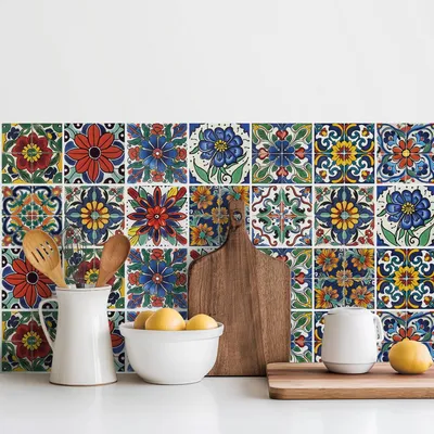 Imagen del producto de Juego de adhesivos para azulejos, 30 unidades, estilo mediterráneo, 10x10 cm, para cocina y baño