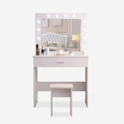 Produktbild von Mobiler Schminktisch mit Spiegel mit LED-Lampen und Hocker Gaia