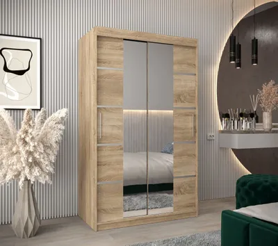 Produktbild von Schrank mit Spiegeln VIVIEN – Breite 120 cm, Eiche Sonoma
