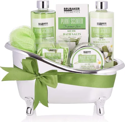 Obrázok produktu pre BRUBAKER Cosmetics Kúpeľová a sprchová súprava Aloe Vera - 7-dielna darčeková súprava v dekoratívnej vaničke
