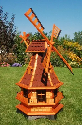 Produktbild von Holz Gartenmühle - Garten Dekoration - Kugellager Flügel - 80 cm Höhe - Rot