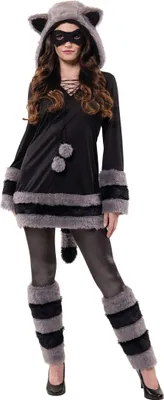 Produktbild von Waschbär Kostüm Roxy Schwarz Grau Kleid mit Maske für Damen