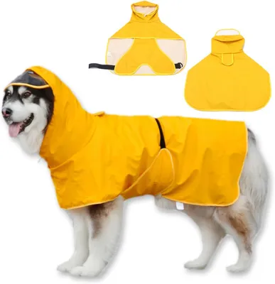 Produktbild von Regenmantel für Hunde – Wasserdicht – Reflektierend – Verstellbar – Transparente Kapuze