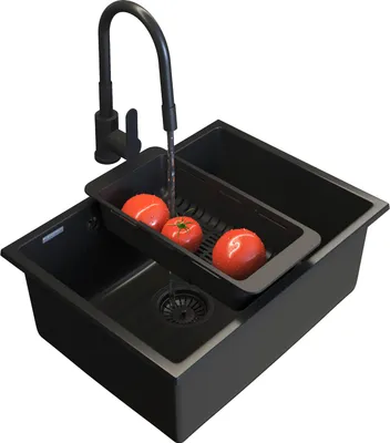 Produktbild von Granitan | Granitspüle Manado 60 - Schwarz - Einbauspüle mit Zubehör - Hochwertige Qualität