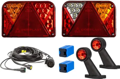 Produktbild von Lichtset: DOBPLAST DPT35 LED-Rückleuchten + FRISTOM FT-009 LED-Seitenmarkierungsleuchten + MANTES 4,5 m 7-poliger Kabelbaum
