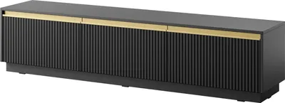Produktbild von TV Lowboard Loren Schwarz 180 cm Rillenfronten – 3 Türen, Goldene Akzente, Hängend oder Stehend