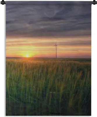 Produktbild von MuchoWow® Wandteppich Wandbehang Windmühle - Sonne - Gras 60x80 cm Tapisserie Dekoration Wandtuch - Decke - Wandtücher - Wohne