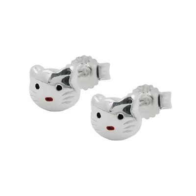 Produktbild von Ohrstecker Ohrring 5x6mm Kinderohrring Katzenkopf rot-schwarz lackiert glänzend Silber 925 silber 5x6mm