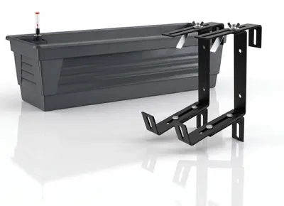 Produktbild von Plastard Blumenkasten 100 cm selbstwässernd mit Hydroeinsatz, Wasserstandsanzeige und stabiler Metallhalterung in Anthrazit