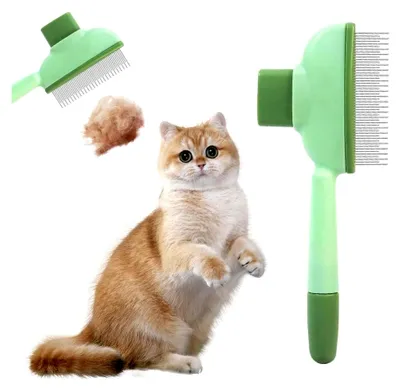 Produktbild von Selbstreinigende Haustierbürste für Katzen und Hunde zur Pflege von Lang- und Kurzhaaren, Kamm zum Entfernen von Verfilzungen, Knoten und losem Haar (Grün)