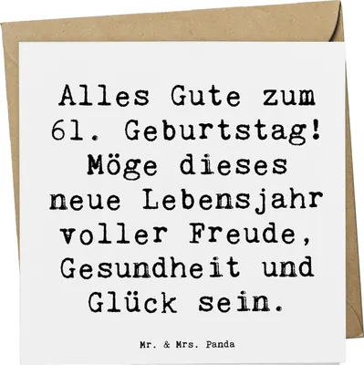 Produktbild von Mr. & Mrs. Panda Klappkarte Spruch 61. Geburtstag - Weiß - Geschenk, Gesundheit, anlasskarte, Happy Birthday, Alter, doppelkarte, Glückwunschkarte, faltkarte, Grußkarte