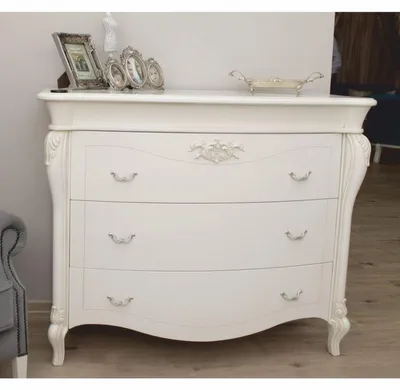 Zdjęcie produktu dla Casa Padrino luksusowa komoda w stylu barokowym z 3 szufladami biały / srebrny 124,5 cm - meble w stylu barokowym