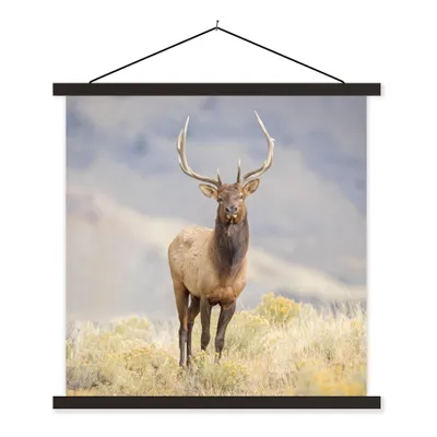 Produktbild von MuchoWow® Textilposter Hirsche - Berge - Gras 90x90 cm mit schwarzem Rahmen - Magnetisches