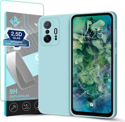 Produktbild von Hülle für Xiaomi 11T / 11T Pro mit 9H Displayglas Displayschutz Case Cover Bumper Smartphone Softgrip Schutzhülle Farbe: Hellblau