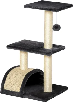 Produktbild von Kratzbaum 72 cm Katzenturm mit Plüschballen, Sisalstämme, Plattform, Kratzbrett mehrstöckiger Katzenkratzbaum, Kletterbaum, für mittelgroße Katzen, Grau