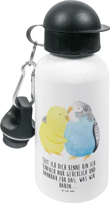 Produktbild von Mr. & Mrs. Panda Wasserflasche Wellensittich Liebe - Weiß - Geschenk, Getränkeflasche, Vögel, Trinkbehälter, Trinkflasche Kinder, Verknallt, Freundin, Kuscheln