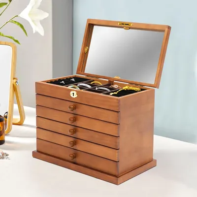 Produktbild von Schmuckkästchen Schmuckkoffer Schmuckschatulle  mit Spiegel 6 Schicht  Aufbewahrungsbox für Schmuck