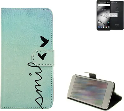 Produktbild von K-S-Trade Schutz-Hülle Handy-Hülle kompatibel mit Gigaset GS370 Plus Hülle Wallet Case Flip cover bookstyle Etui Handyhülle ''smile'' türkis
