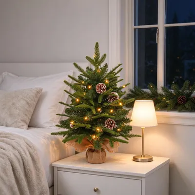 Produktbild von ACXIN Weihnachtsbaum 60 cm künstlich aus PE-PVC-Mix, LED-Lichterkette in Warmweiß, Jutesack, für alle Festtage