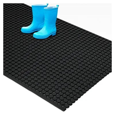 Produktbild von Robuste Gummimatte, 100×150cm mit Drainage, rutschfeste Ringgummimatte für Eingangsbereiche, Garagen, Küchen und Außenbereiche, Schwarz