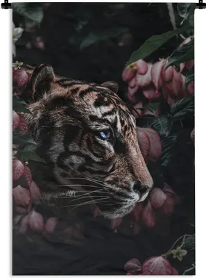 Produktbild von MuchoWow® Wandteppich Wandbehang Tiger - Rosa - Blumen 120x180 cm Tapisserie Dekoration Wandtuch - Schlafzimmer - Dekorationen für das Haus
