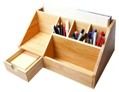 Produktbild von Omgoods - Schreibtischorganizer aus Bambus - Schreibtischorganizer mit Schublade - Stifthalter - Schreibtischorganizer - Ablagefläche - 24,5 x 15 x 11 cm - Aufbewahrungsbox