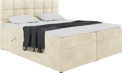 Produktbild von MEBLINI Boxspringbett mit Bettkasten - Gepolstert Doppelbett mit Matratze und Topper - Polsterbett mit Stauraum - Bett mit Kopfteil - Stauraumbett - TAPO 2 - 180x200 - H3/Beige Samt