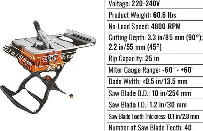 Obrázek produktu pro Stolní kotoučová pila, motor 8 A, nastavitelný úhel kotouče, se stojanem