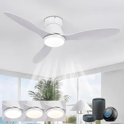 Obrázek produktu pro Stropní ventilátor s inteligentním osvětlením, kompatibilní s Alexou, kombinace lustru a ventilátoru, průměr 106 cm, bílý, ultra moderní design, DC motor, 6 rychlostí, s možností změny směru otáčení, vhodný do ložnice