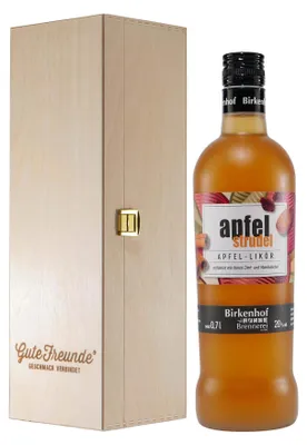 Produktbild von Birkenhof Apfelstrudel Likör mit Geschenk-Holzkiste