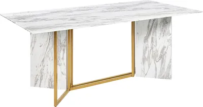 Produktbild von BELIANI Esstisch Marmoroptik Weiß / Gold 100 x 200 cm Metallbeine Tisch für Acht Personen Esszimmertisch Modernes Design Elegant Glamour