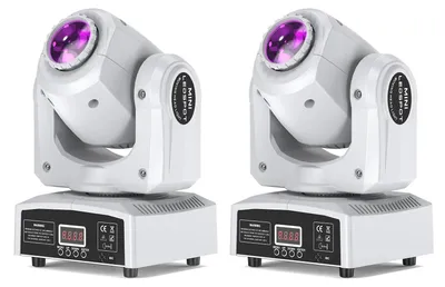 Zdjęcie produktu dla Ruchoma głowica LED do oświetlenia scenicznego/DJ-skiego – ZQ02002 – 120 W – RGBW, 8 kolorów + 8 gobo – sterowanie DMX512 i dźwiękiem – zestaw 2 szt. – wtyczka UE 90–240 V