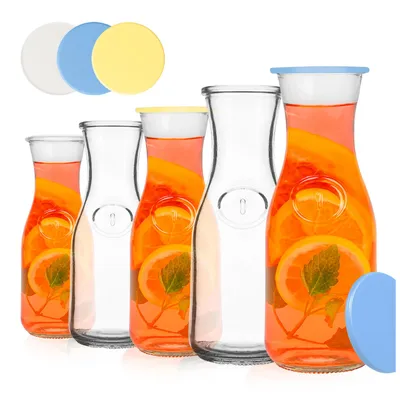 Produktbild von SuperButelki.pl – 5 x 1000 ml Glaskaraffe, 1-l-Wasserkaraffe mit Verschluss, dickes Glas, handliche und vielseitige Karaffe, 5er-Set