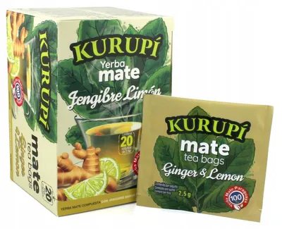 Obrázek produktu pro Yerba Mate Kurupi, příchuť zázvor a citron, 20 x 2,5g, sáčky