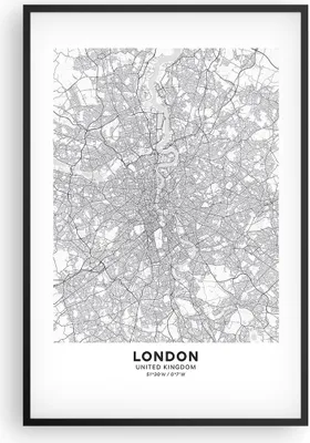 Produktbild von Gerahmtes Poster - Schwarzer Rahmen - Stadt Karte London - 61x91,5 cm - Wand Bild - Wanddeko - Wandbilder - Kunstposter - Wandposter - Bilderrahmen - Bilder - Kunstdruck - P2BPA61x91-4680