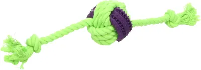 Productafbeelding van Flamingo honden speelgoed: knoopbal en touw met 2 knopen, groen/paars
