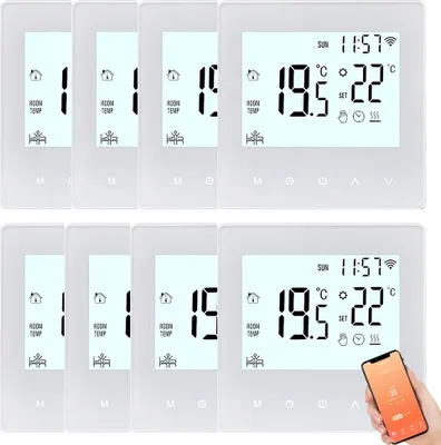 Produktbild von 8X Digital LCD Tuya WiFi Raumthermostat, Programmierbares Thermostat fuer 3A Warmwasserbereitung ,Wandthermostat Unterputz Fu?bodenheizung Innenthermometer Temperaturregler, Weiß