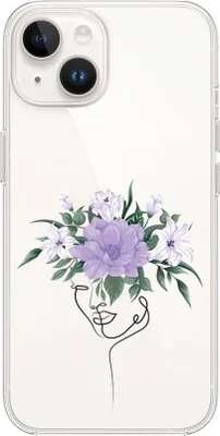 Produktbild von Flexible Hülle für das iPhone 13 Mini, TPU Silikon transparent, Eine Frau mit Blumen im Haar, minimalistisch