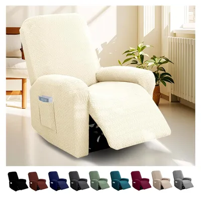 Produktbild von 4-teiliger Sesselbezug für Relaxsessel, Stretchhusse mit Taschen, Sesselschoner für Fernsehsessel und Relaxsessel, Anti-Rutsch Hochdehnbar (Beige)