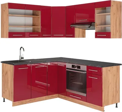 Produktbild von Eckküche Vicco Fame-Line Bordeaux Hochglanz/Goldkraft Eiche 190 x 60 cm , AP Anthrazit, Model 42278