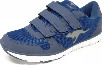 A single blue KangaROOS shoe with gray accents and white sole, shown from the side against a white background.
