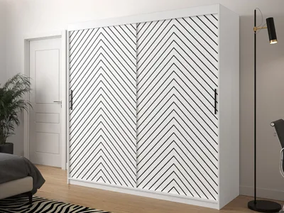 Obrázek produktu pro Vysoká šatní skříň 200 cm s posuvnými dveřmi ORIOT - bílá / černá